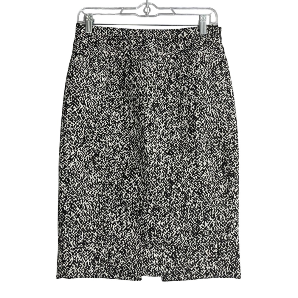 White House Black Market Wool Blend Pencil Skirt Womens 4 Black White Weave Slit
